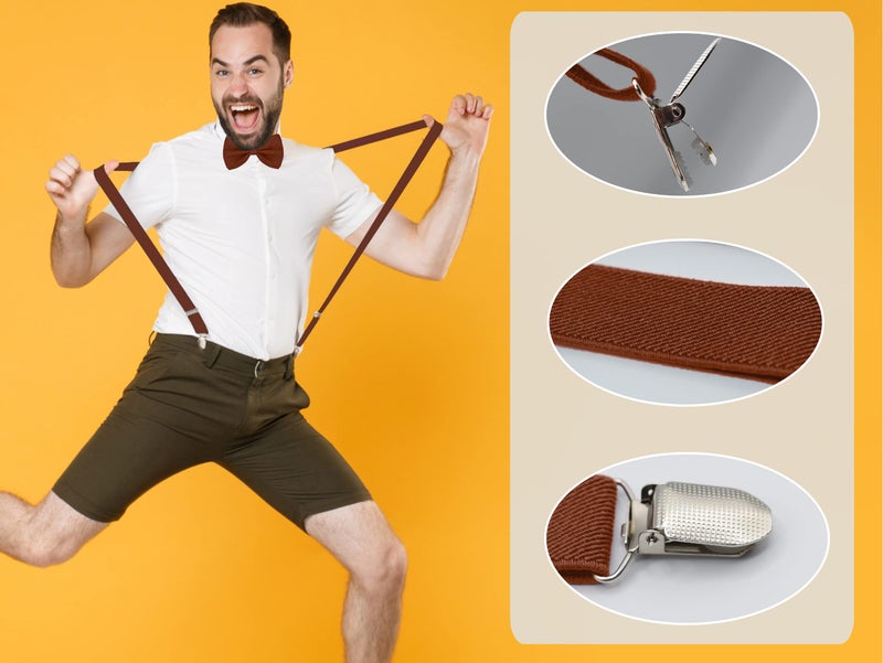 Dibi Brown Suspenders for Men, Adjustable X Back 4 Strong Clips - Image 3